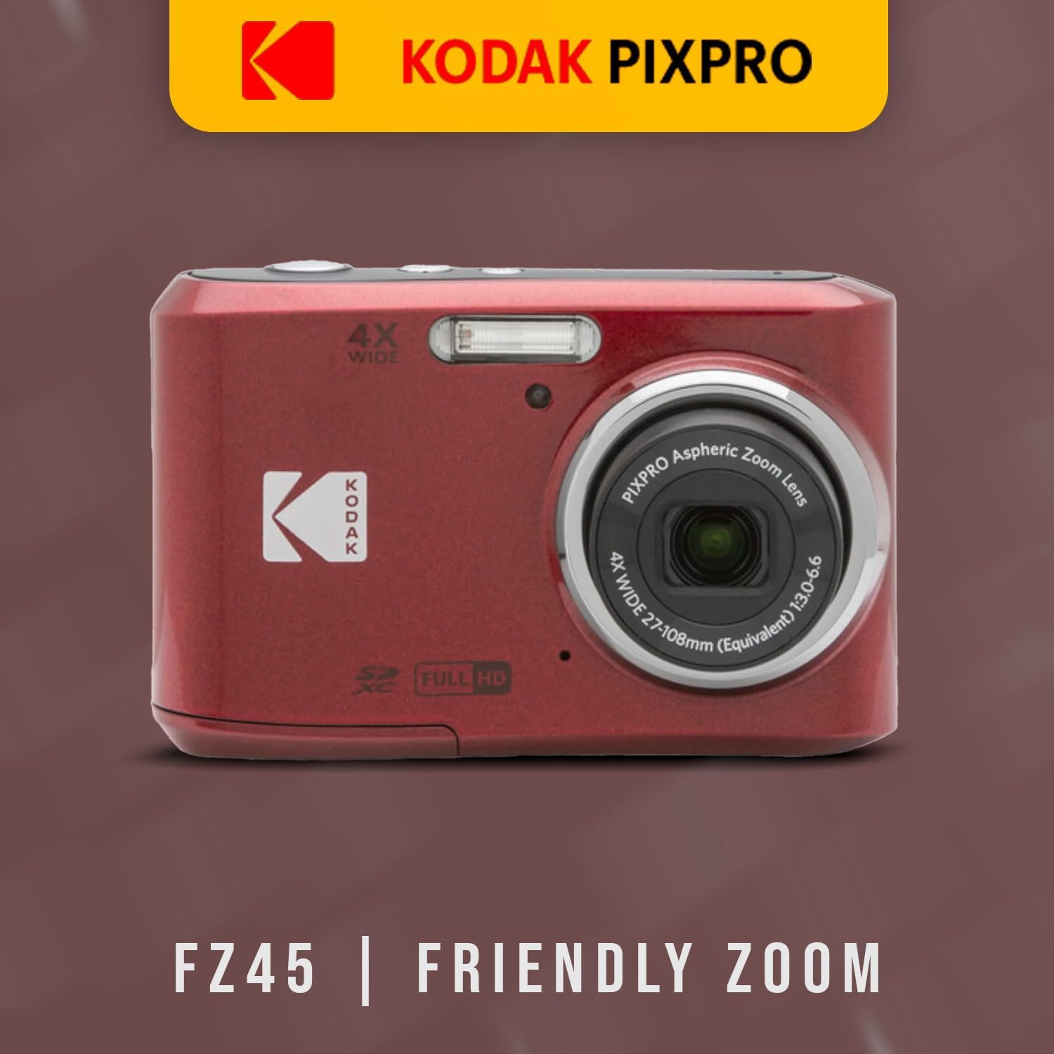 Kodak PIXPRO FZ45 Digital Camera (Red) Bundle with 32GB Class 10 UHS-I U1 SDHC Memory Card and AA High-Performance Alkaline Batteries (4-Pack) (3 Items)
