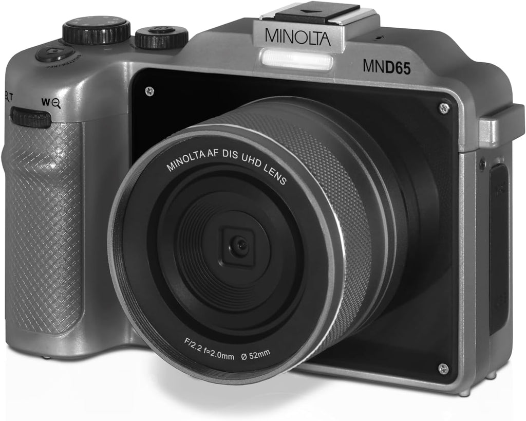 Minolta Digital Camera – 56MP Photos, 4K 60FPS Video, Dual-Lens Selfie Design, 18X Zoom, Wi-Fi, RAW/JPEG Capture, 3' LCD, Compact Travel Camera (Gray)