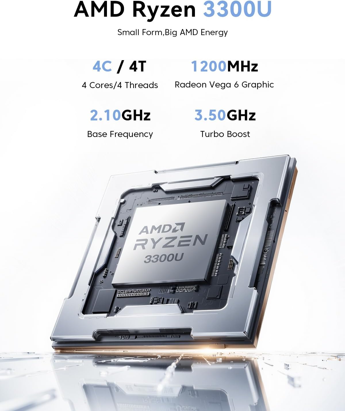KAMRUI P1 Mini PC AMD Ryzen 3300U (4C/4T, up to 3.5GHz), Mini Desktop Computer 16GB RAM 256GB M.2 SSD, 4K Triple Display/LAN/WiFi/BT/USB3.2 Type-C/HDMI 2.0/DP 1.4 Mini Computer for Home Office