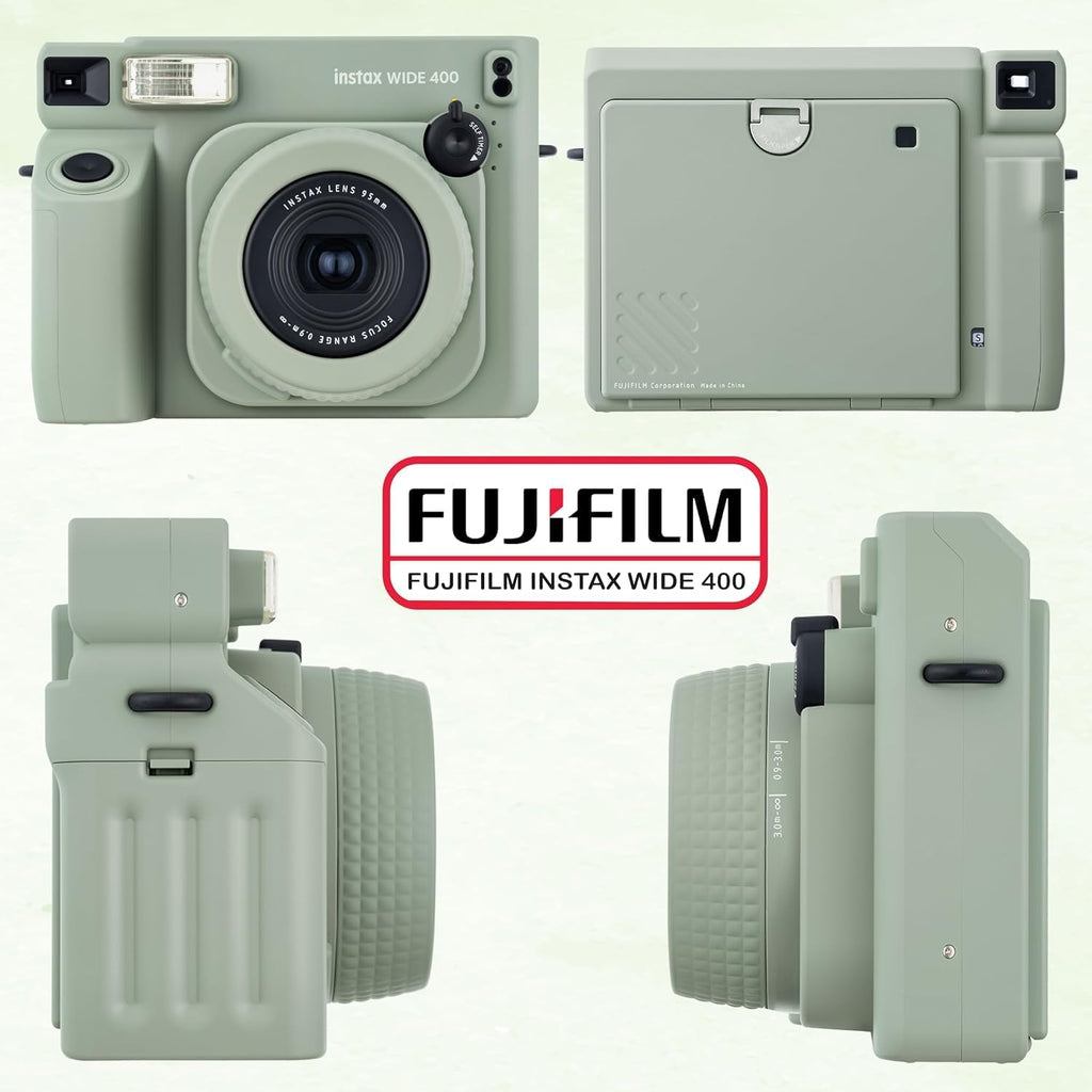 Fujifilm Instax Wide 400 Instant Camera (Sage Green) + INSTAX Wide Film (20 Exposures) + Shutter Accessories Bundle – Carrying Case, 80-Pocket Green Photo Album