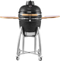 VEVOR Charcoal Smoker and Grill, 18' Kamado Charcoal BBQ Smoker, Movable Ceramic Barbecue Grill with 4 Wheels (2 Lockable), Built-in Thermometer, Air Vents & Side Shelf for Outdoor Patio Yard Cooking