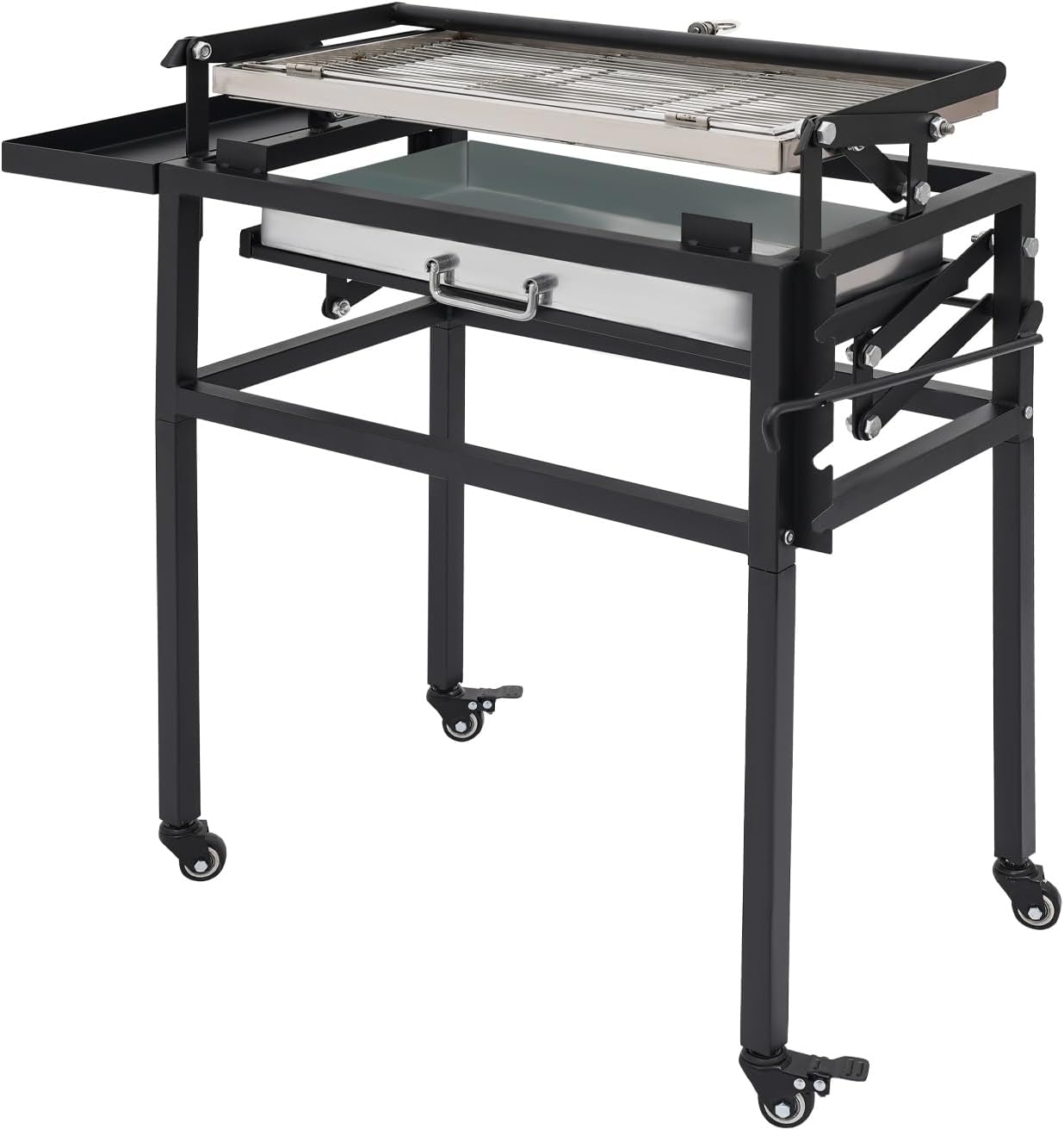Charcoal Grills Commercial Quality, Heavy Duty Square Outdoor Portable Grillwith 360 Degrees Reversible Cooking Grid & Removable Tray & Adjustable Height.360' Rotating Cooking Grid