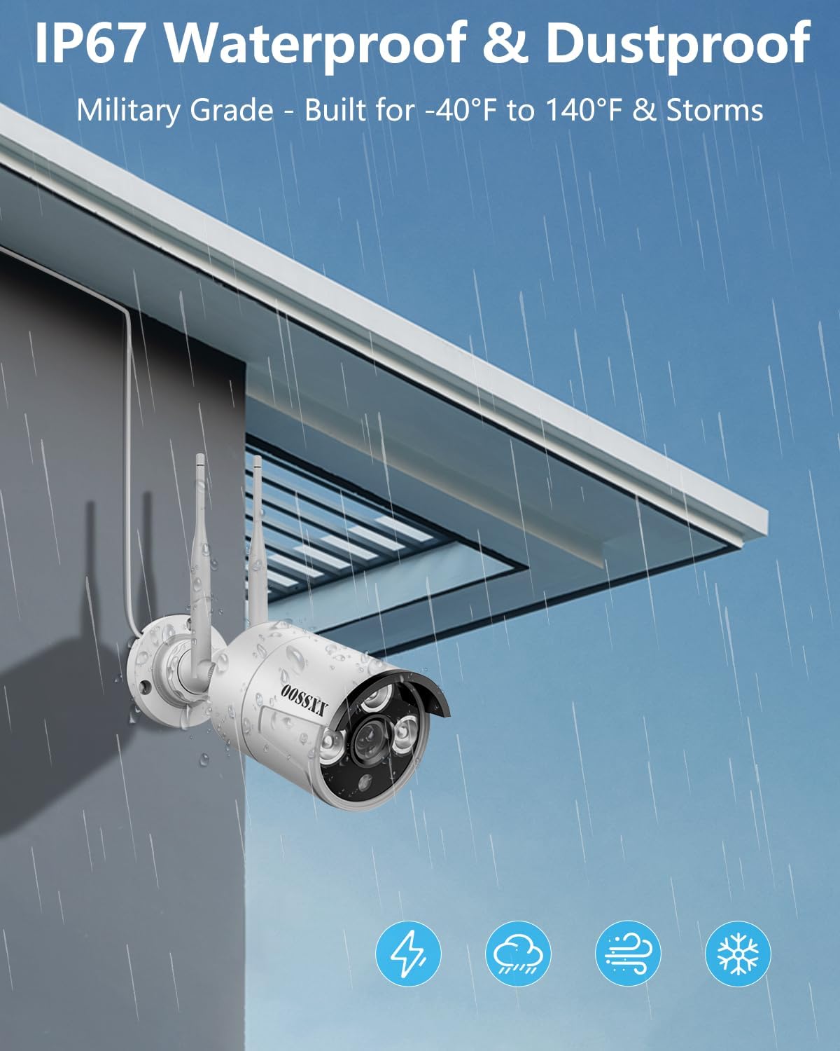 (2026 Update) Wireless WiFi Outdoor Security Camera System, IP67 Waterproof Dual Antenna Cameras, Audio Recording, Night Vision, No Monthly Fee, Home NVR System