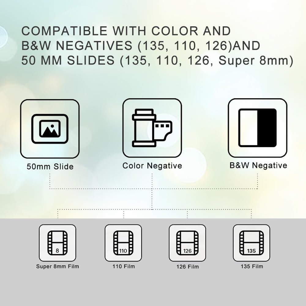 48 MP Film & Slide Scanner with 7 Inch LCD Screen, All-in-One Digital Film Scanner Built-in 16GB Memory Converts B&W/135/110/126 KPK Negative and Super 8/Monochrome Slides into JPEG Photos