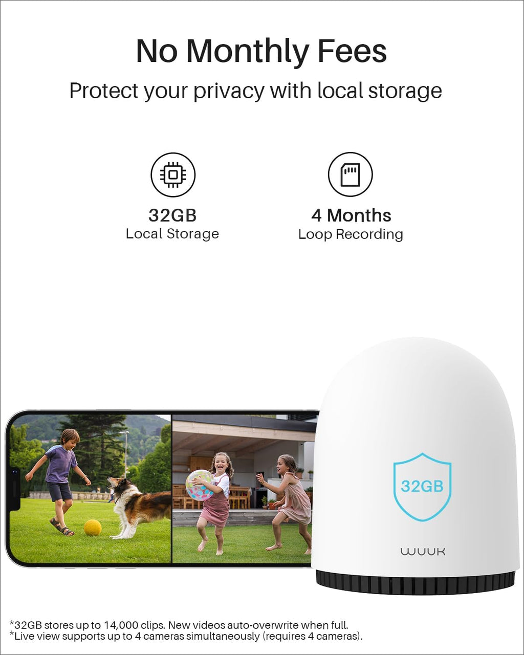 WUUK Security Cameras Wireless Outdoor, Indoor Home Surveillance System, 2K, No Monthly Fee, Motion Alert, Night Vision, 2.4/5 GHz WiFi, 32G Local Storage, Compatible with Alexa & Google, 2-Camera Kit
