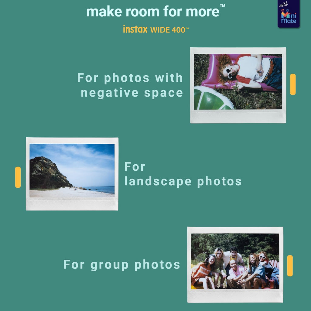 Fujifilm INSTAX Wide 400 Instant Camera Green + MiniMate Accessory Bundle & Compatible Custom Case + Fuji Film Value Pack 20 Sheets Accessories Bundle with Album