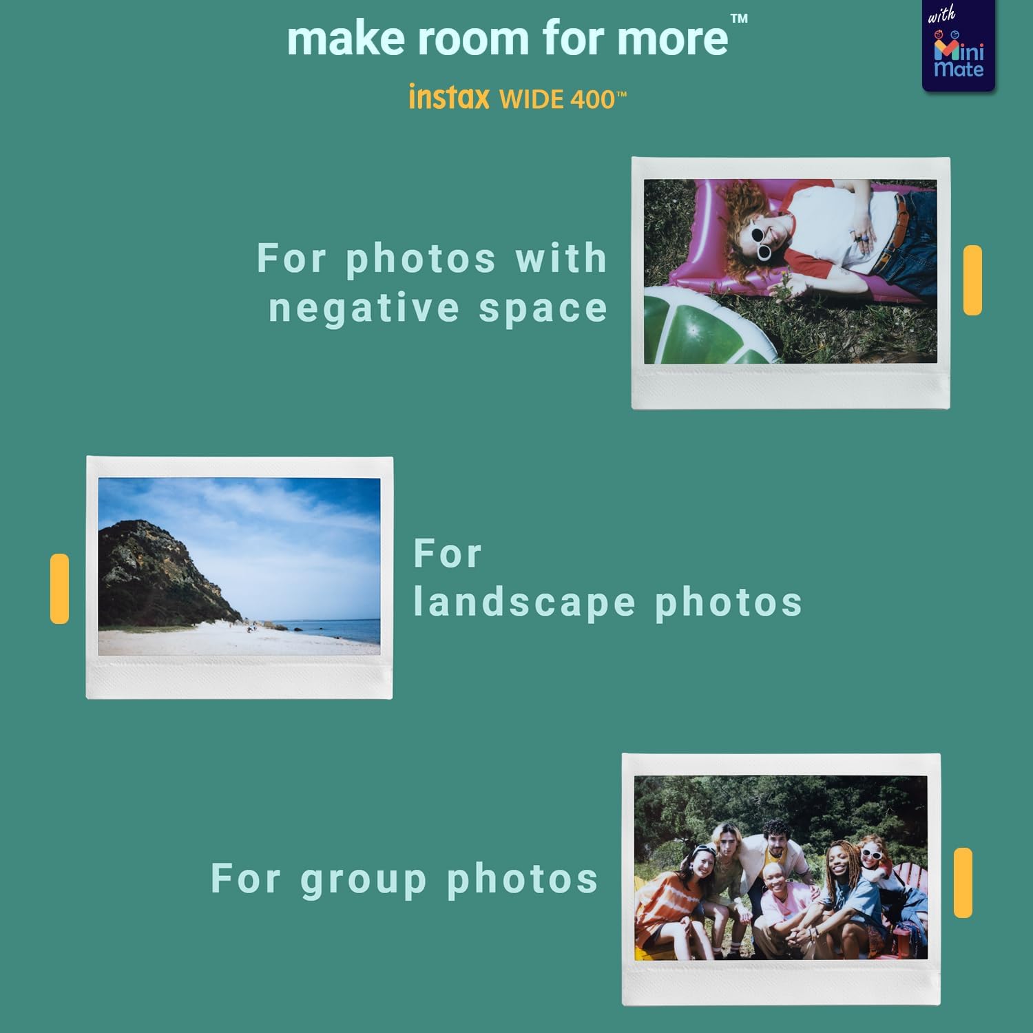 Fujifilm INSTAX Wide 400 Instant Camera Green + MiniMate Accessory Bundle & Compatible Custom Case + Fuji Film Value Pack 20 Sheets Accessories Bundle with Album