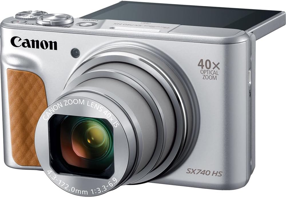 Canon PowerShot SX740 HS Digital Camera (Silver) – 20.3MP, 40x Optical Zoom, 4K UHD Video, Wi-Fi & Bluetooth, Compact Travel Point & Shoot (2956C001) + Bag + 64GB Memory Card