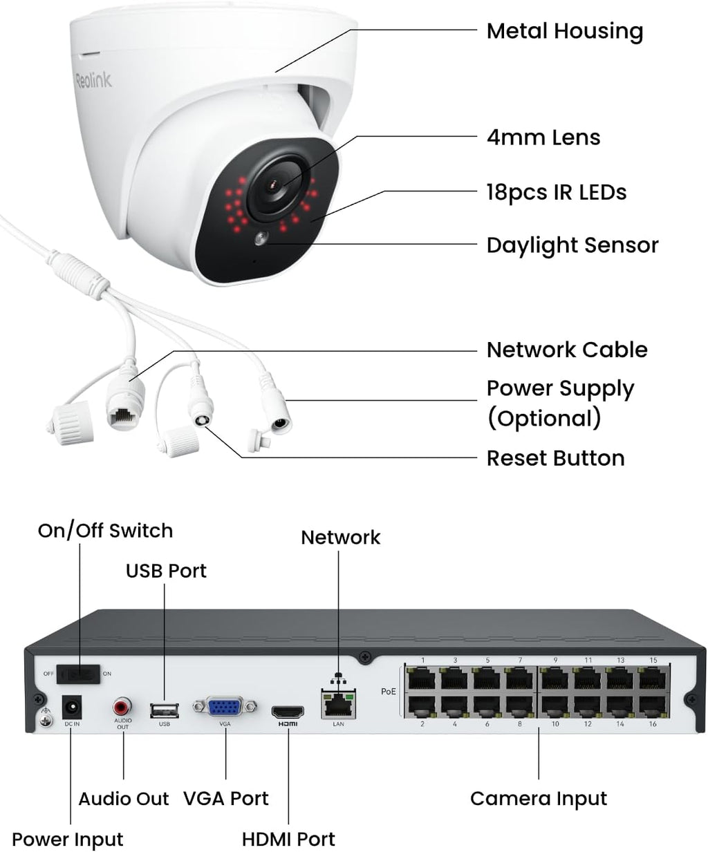 REOLINK 4K PoE Security Camera System Wired, 8pcs 8MP PoE Cameras, Smart Person/Vehicle Detection, 16CH NVR with 4TB HDD, H.265, 24/7 Recording, High Bitrate & Clear Stream, RLK16-800D8