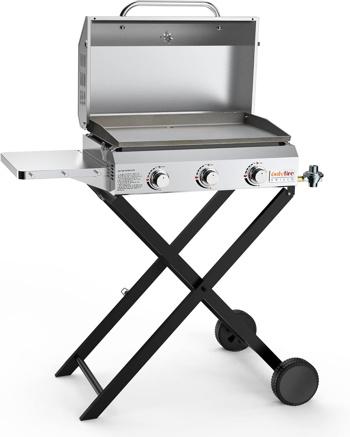 ONLYFIRE GRILLS Portable Propane Gas Griddle 3-Burner with Foldable Cart & Side Table, Flat Top Gas Grill Griddle Stove with Lid, for Outdoor Cooking Patio Backyard Camping RV Tailgating Beach, GS310