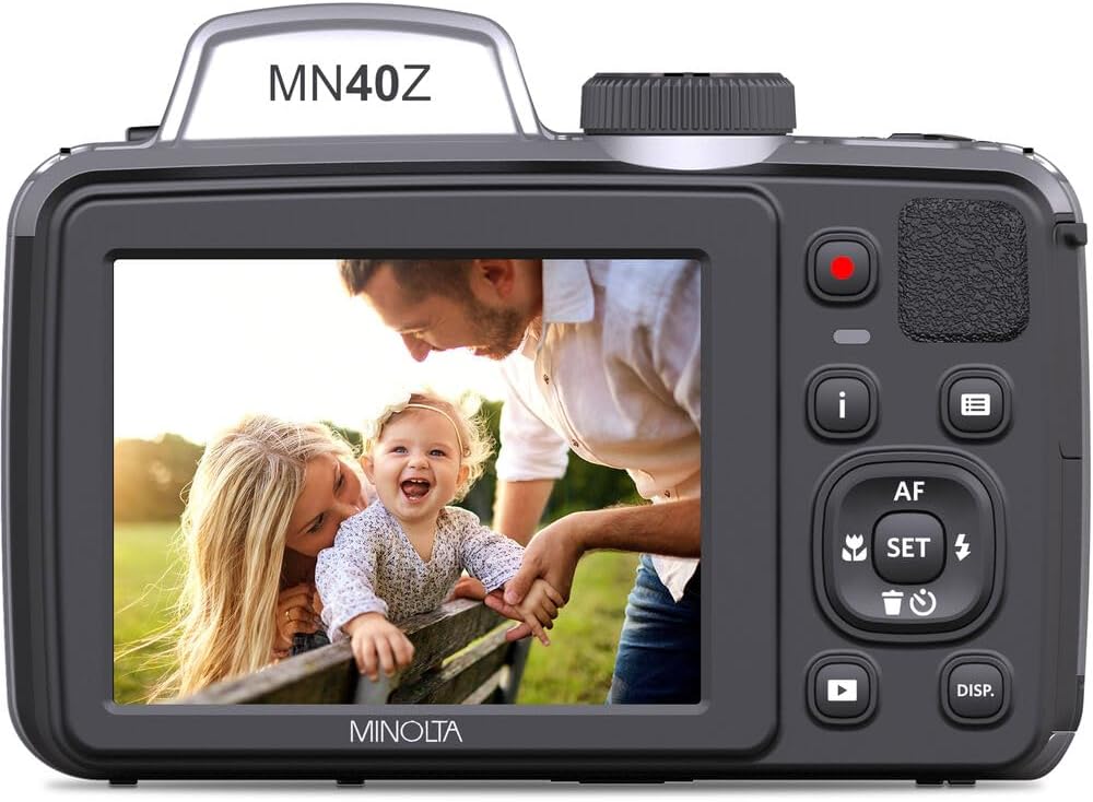 MINOLTA MN40Z 20 Mega Pixels 40x Optical Zoom Digital Camera with 1080p FHD Video, Silver, Bundle with 64GB Memory Card + Vlog Tripod + 4xAA Battery with Charger + Accessories