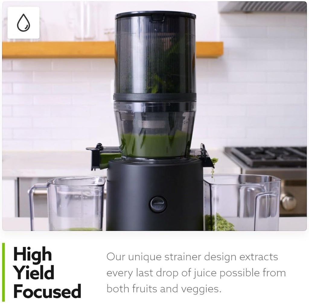 Hurom H320 Cold Press Juicer Machine, Easy to Clean Masticating Slow Juicer, Coarse Strainers, Self-Feeding, Hands Free, Family Size, Quiet Motor, Easy Assembly (Black)