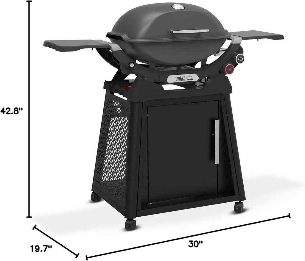 Weber Q 2800N+ Liquid Propane Grill with Stand, Charcoal Grey – Wide 250°–700°F Temp Range with Plus Burner for Searing, Low‑Temp Roasting & High-Dome Lid