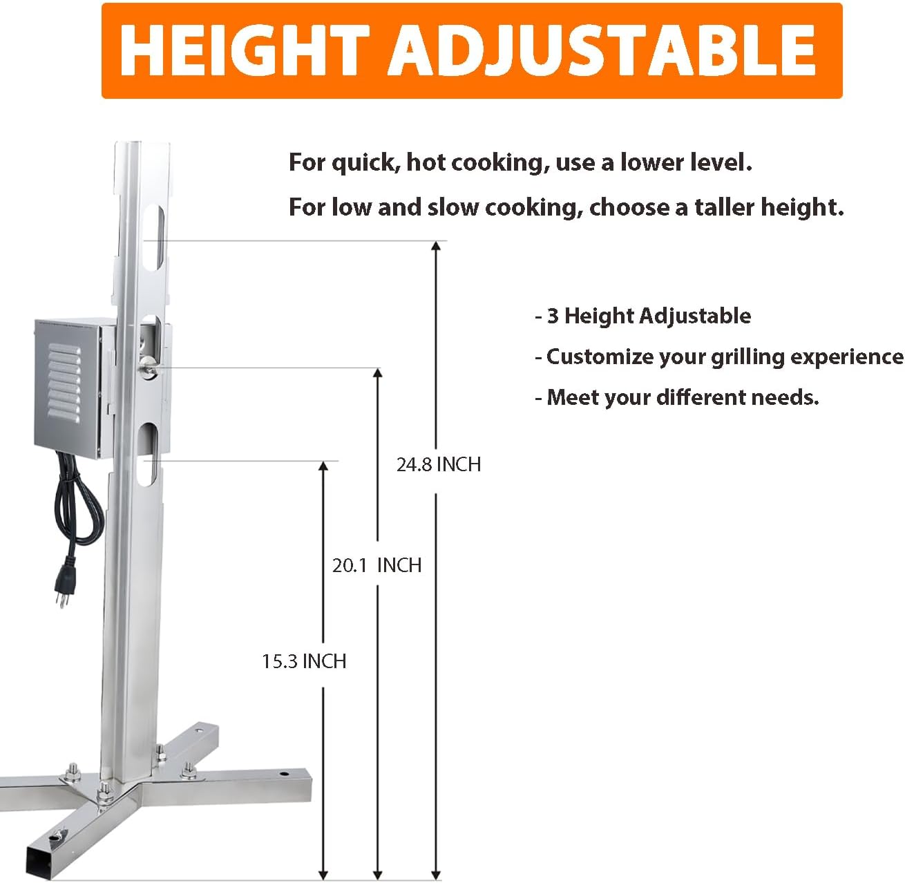 iMeshbean Electric BBQ Rotisserie Grill Kit, 220LB Pig Spit Rotisserie Grill, Stainless Steel Pig Rotisserie Kit with 45W Powerful Motor, Adjustable Height