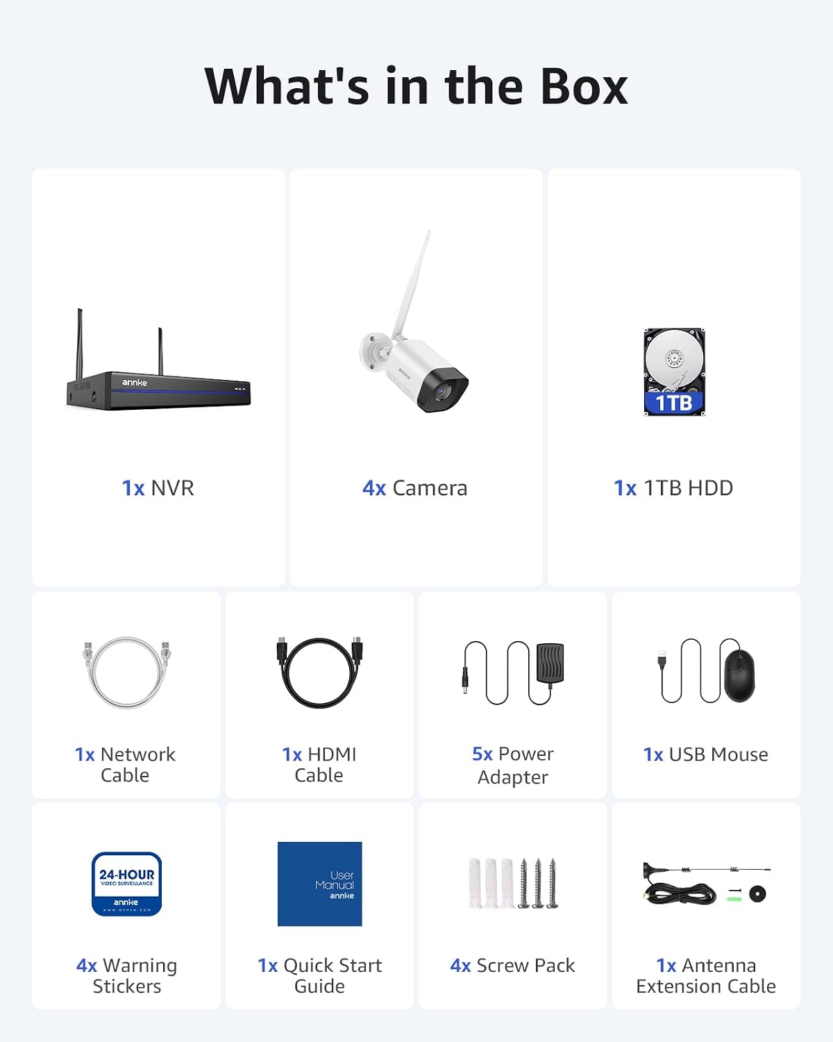 ANNKE Wireless Camera System, 16CH Expandable 4K Security NVR, 4Pcs 3MP Outdoor Cameras(Plug-in Power Required), 2-Way Audio, Dual-Band WiFi, Human Detection, IP66 Waterproof, 24/7 Protection, 1TB HDD