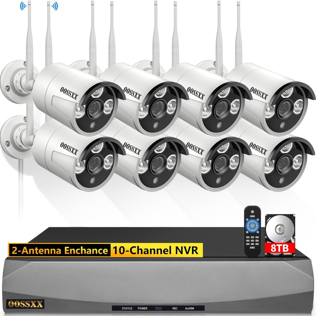 (2026 Update) Wireless Security Camera System, 10CH WiFi NVR with 8 x 3MP Dual Antenna Cameras, 55% Longer Range, 8TB HDD 120-Day Recording, Dual Band 2.4/5.8GHz, Free App