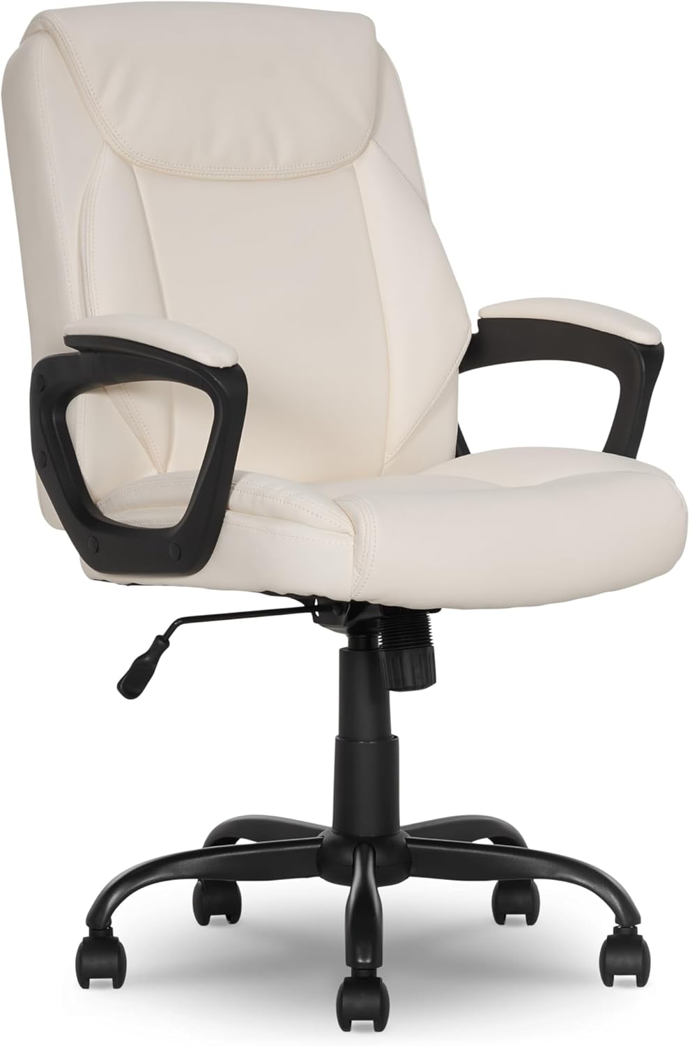 Amazon Basics Classic Puresoft PU Padded Mid-Back Office Chair with Armrest, Height Adjustable, Easy to Assemble, 26'D x 23.75'W x 42'H, Cream