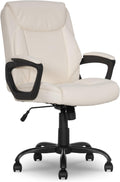 Amazon Basics Classic Puresoft PU Padded Mid-Back Office Chair with Armrest, Height Adjustable, Easy to Assemble, 26'D x 23.75'W x 42'H, Cream