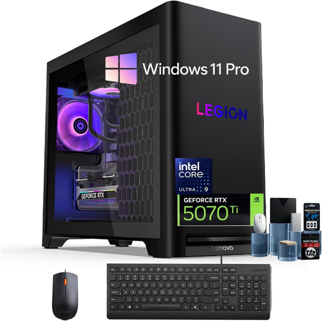 Lenovo Legion Tower 5i Gen 10 Gaming Desktop | Intel 24-Core Ultra9 275HX | GeForce RTX 5070 Ti GDDR7 | 200W Liquid Cooling | KB & Mouse & Accessories | Win 11 Pro | 32GB DDR5 | 2TB SSD | 2TB HDD