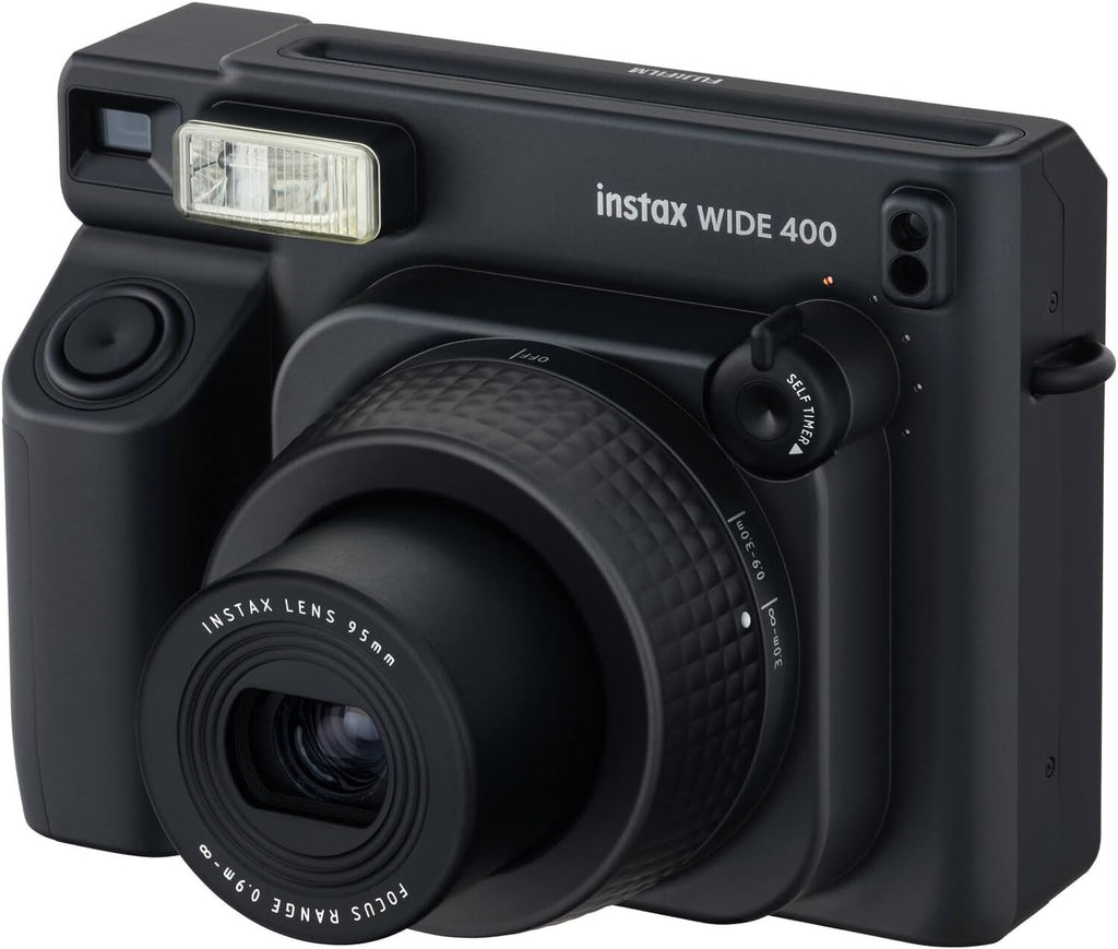 FUJIFILM INSTAX Wide 400 Instant Camera | Jet Black Bundled with INSTAX Wide Instant Film | 20 Exposures + Wide Album & Colored Frames + Cleaning Cloth (4 Items)