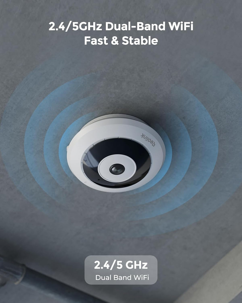 REOLINK WiFi Security Fisheye Camera, 2K+ 6MP 360° Panorama, 2.4/5GHz WiFi Indoor Wireless Security Camera, Person Motion Detection, Ceiling/Wall/Desk Mount, Supports up to 512GB microSD, FE-W (White)