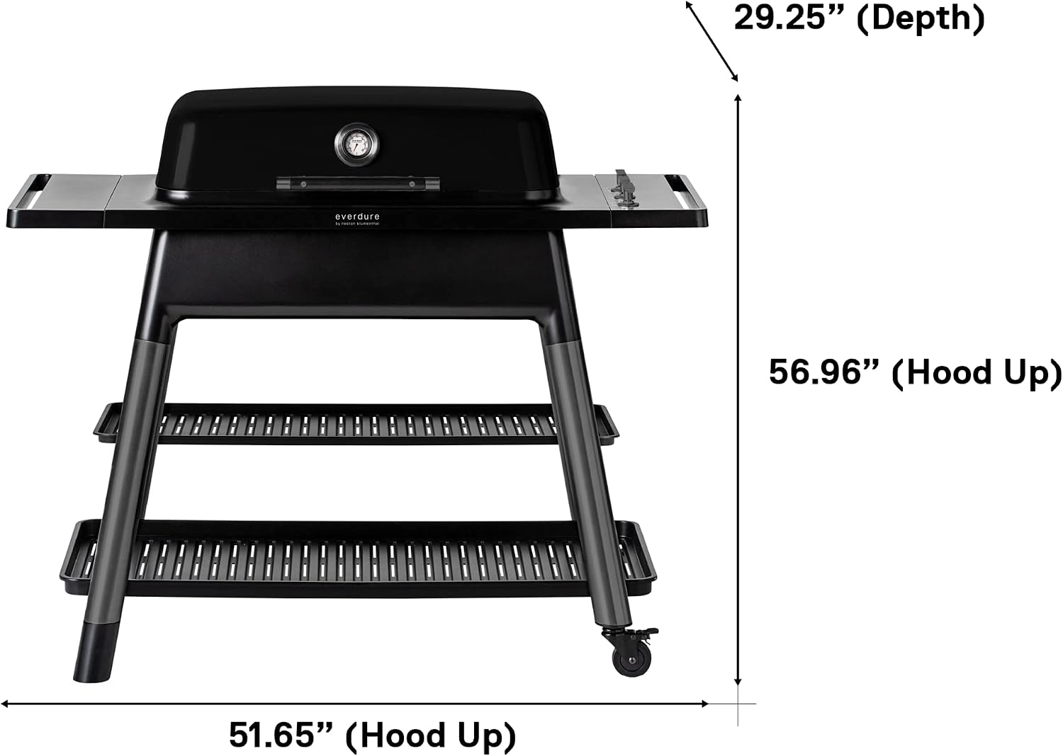 Everdure Furnace 3-Burner Gas Grill, Liquid Propane Portable BBQ Grill with Die-Cast Aluminum Body and Fast-Ignition Technology, 466 Square Inches of Grilling Surface, Adjustable Height, Matte Black