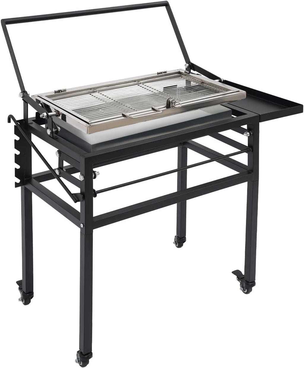 Charcoal Flip Grill, 360° Rotating Barbecue Grill, Portable Charcoal Grill with Wheels, Adjustable Frame Tabletop BBQ Grill for Outdoor Picnics, Camping