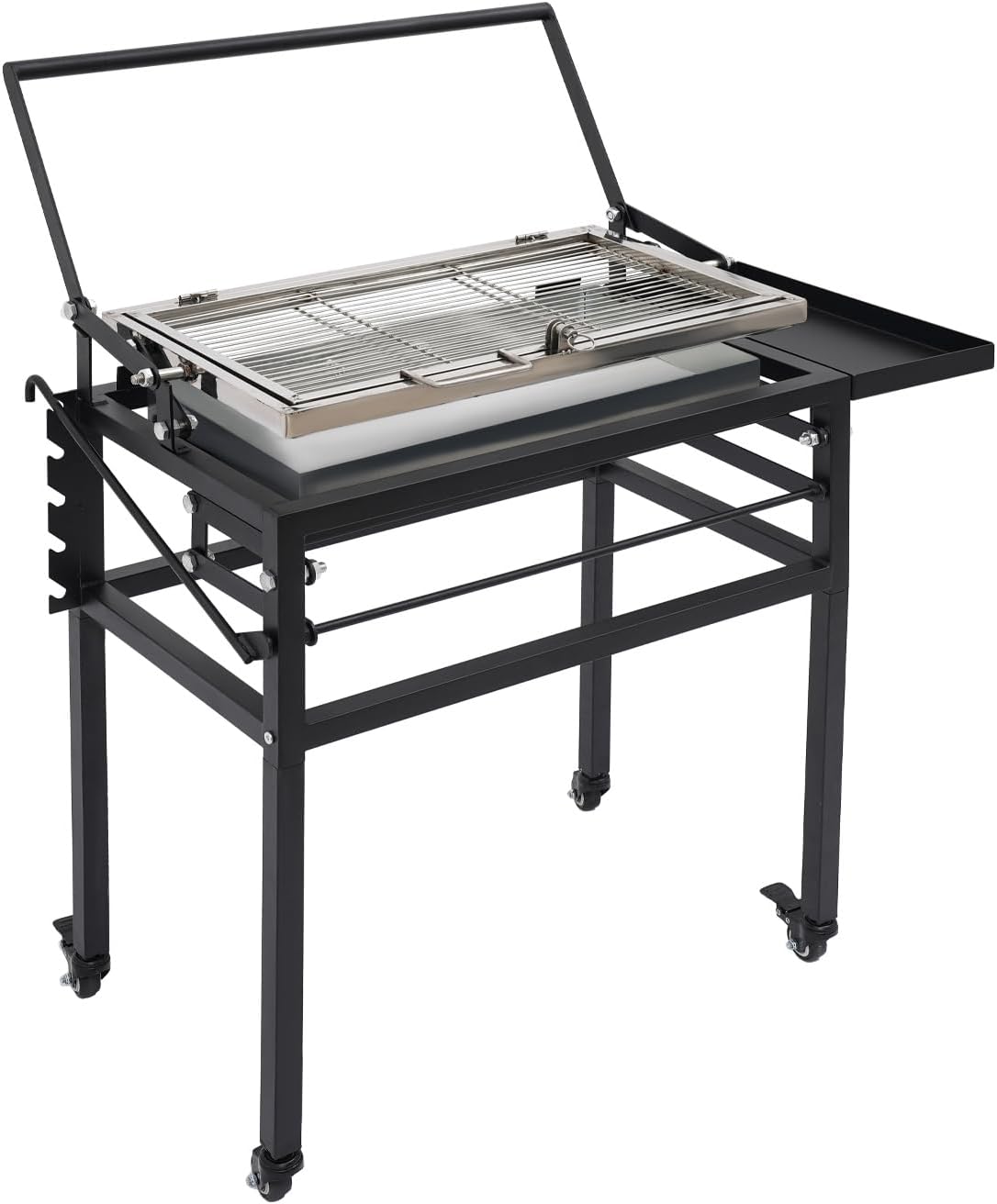 Charcoal Flip Grill, 360° Rotating Barbecue Grill, Portable Charcoal Grill with Wheels, Adjustable Frame Tabletop BBQ Grill for Outdoor Picnics, Camping