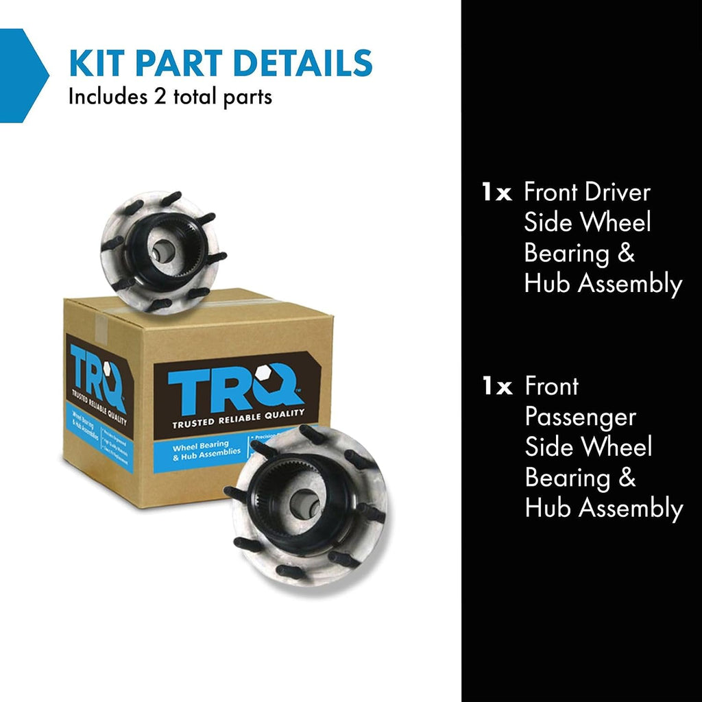 TRQ 2 Piece Front Wheel Bearing & Hub Assembly Set 4WD Compatible with 1999 Ford F-250 Super Duty F-350 Super Duty