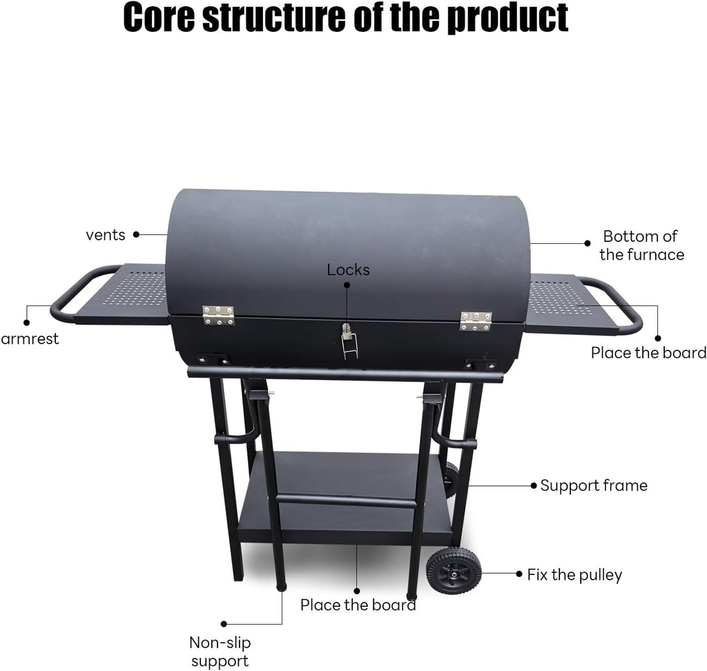Barrel grill charcoal - Barrel charcoal grills with side shelf, Large Sturdy BBQ Charcoal Grill suitable for outdoor camping,backyards, and patios (Extra Large)