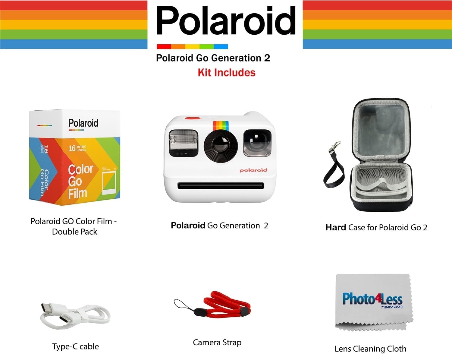 Polaroid Go Generation 2 Instant Film mini Camera (White) Bundled with Polaroid GO Color Film Double Pack, Hard Carrying Case