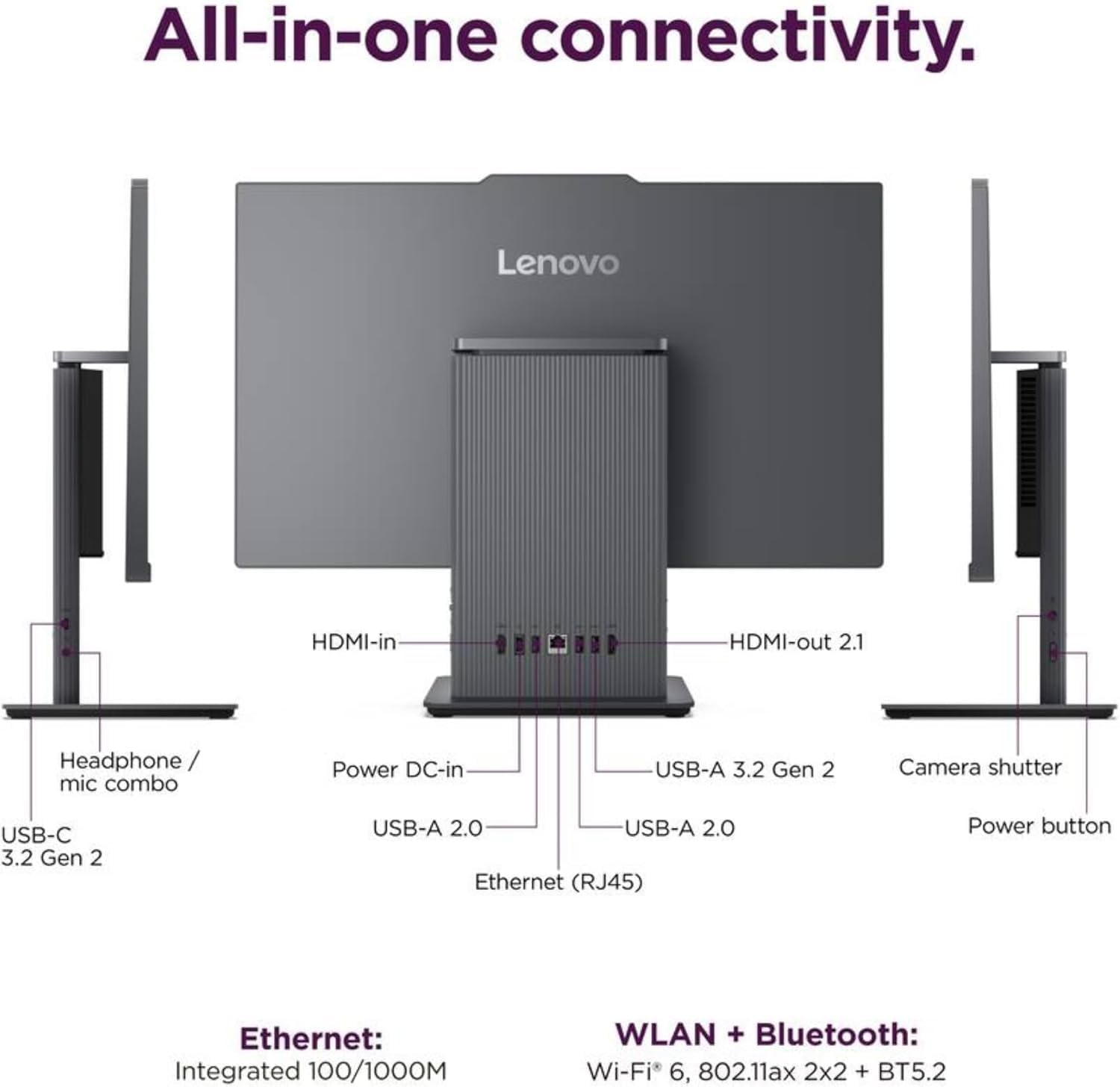 Lenovo IdeaCentre 27' Touchscreen All-in-One Desktop Computer • 6-core AMD Ryzen 5 Processor • 16GB DDR5 • 256GB SSD • Office 365 for The Web • Wireless KB&Mouse • Wireless Charging Base • Win 11