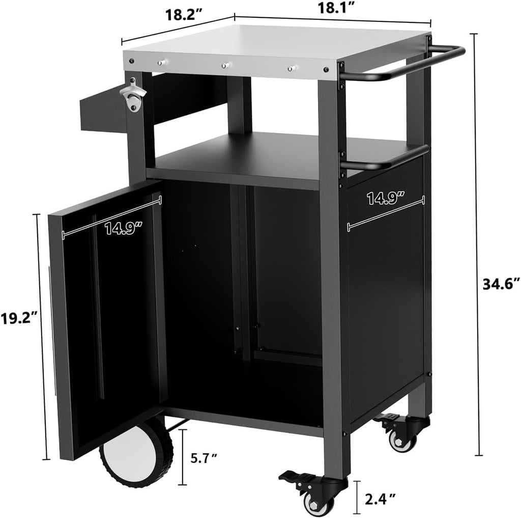 Outdoor Grill Cart with Storage, Stainless Steel Top, Movable Patio Kitchen Island, Rolling BBQ Cart, Dining Serving Cart for Family Party, Food and Others Prep Station, Black