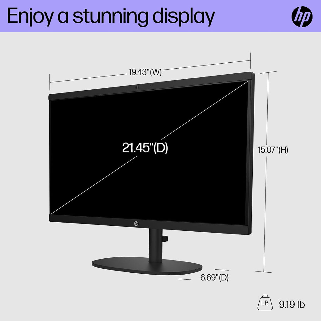 HP 22 inch All-in-One Desktop PC, FHD Display, Intel N100, 8 GB RAM, 256 GB SSD, Intel UHD Graphics, Windows 11 Home, 22-dg0020 (2024)