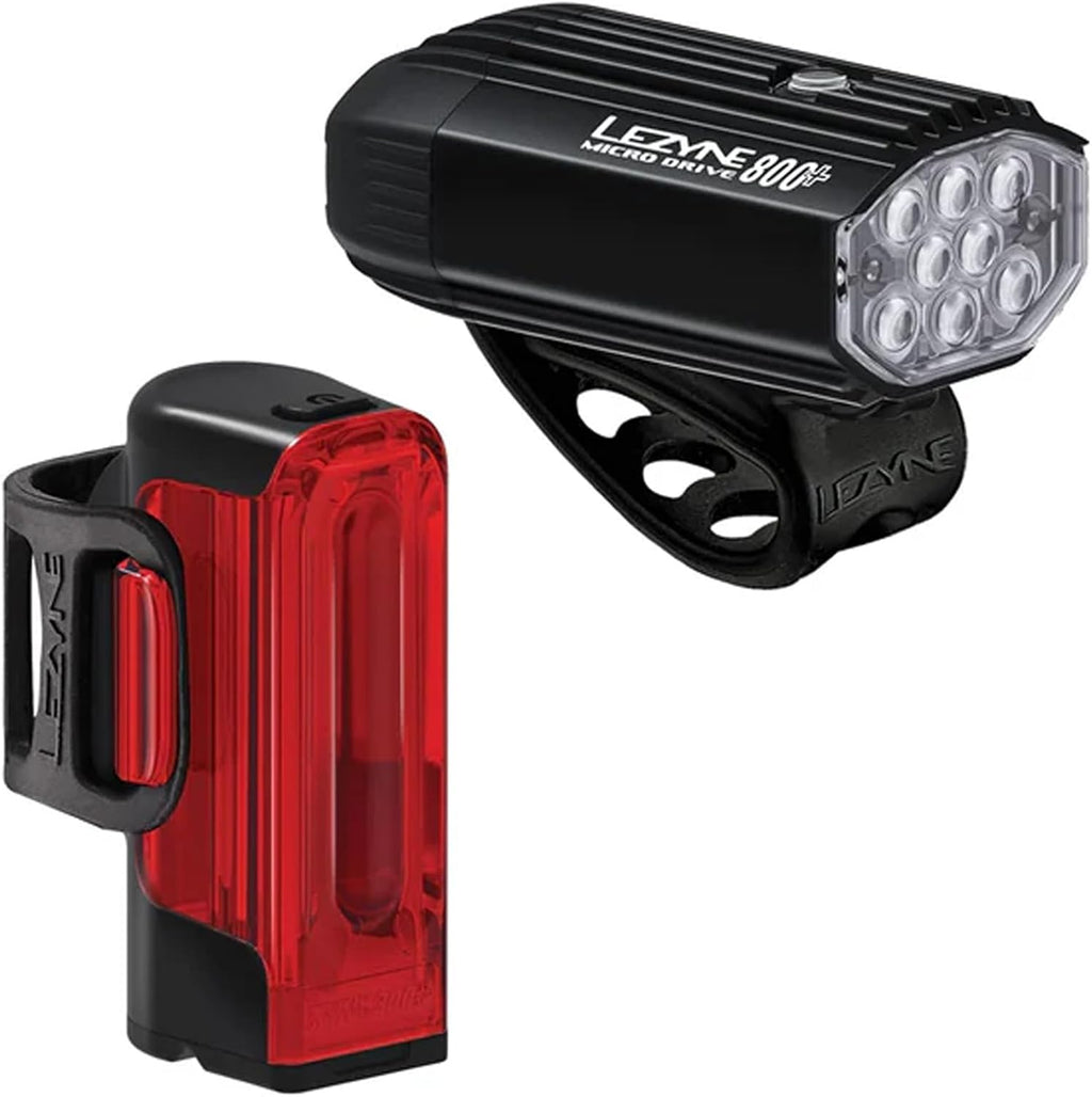 LEZYNE Micro Drive 800+ LED Bike Light Set | 800 Lumen CNC Aluminum Front Light with Rear Light Options | IPX7 Waterproof Cycling Illumination with High-Visibility Safety Modes