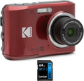 Kodak FZ45RD PIXPRO 16MP Digital Camera Red Bundle with Lexar 64GB High-Performance 800x UHS-I SDHC Memory Card Blue Series