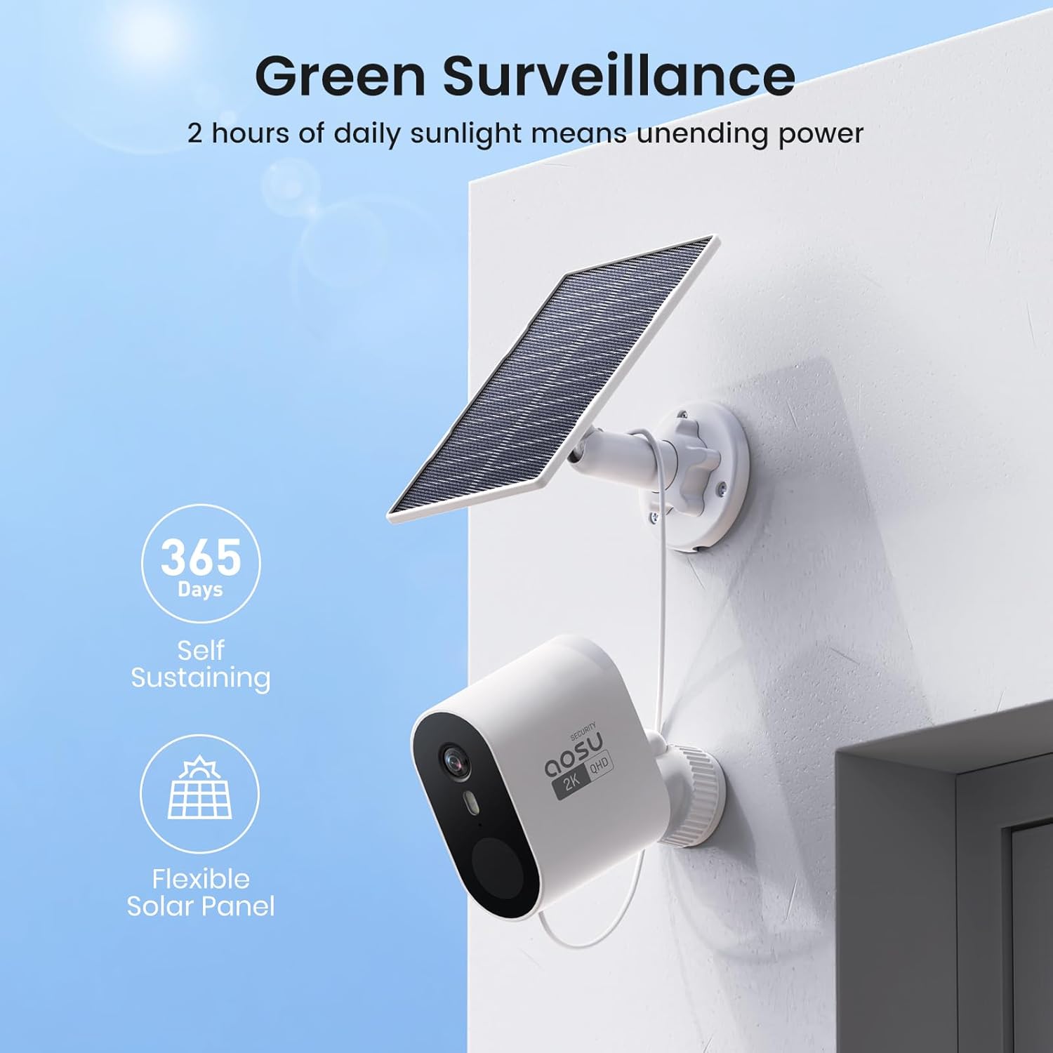 aosu Solar Security Cameras Wireless Outdoor, 2-Cam Kit, 2K QHD Home Security System with 166° Ultra-Wide Angle, Color Night Vision, 120 Days aosuBase Local Storage, No Subscription Needed