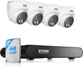 ZOSI C220 8CH 4MP QHD 2.5K PoE Home Security Camera System, 8CH 5MP 3K NVR with 2TB HDD for 24/7 Record, 4 x 4MP(1440p) Dome IP Cameras Outdoor Indoor, Smart AI Human Detection, Two-Way Audio