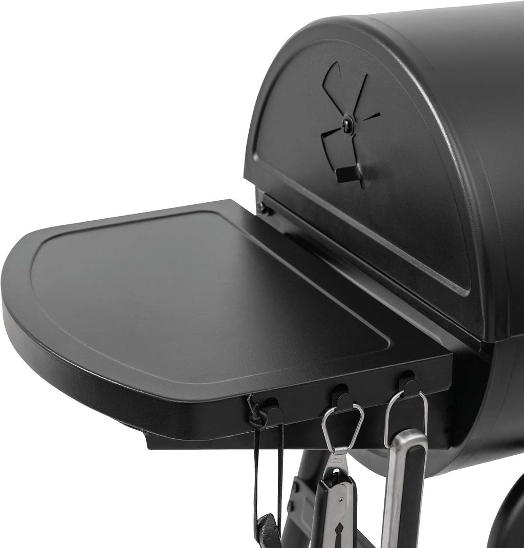Char-Griller® King-Griller Gambler Charcoal Grill and Smoker with Damper Smoke Control, Cast Iron Grates, and Side Shelf, 315 Cooking Square Inches in Black, Model E1416
