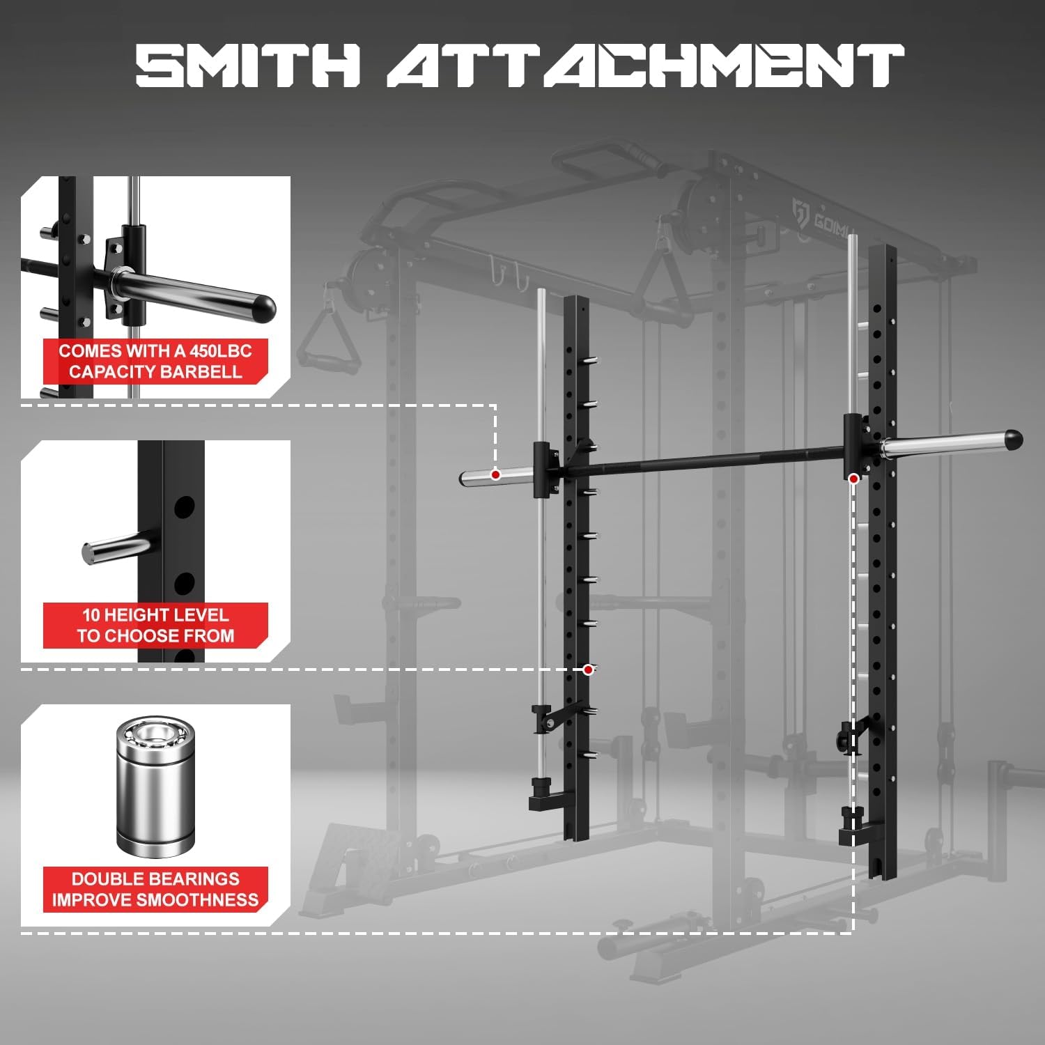 S1-V4 Smith Machine, 2000LBS Power Cage with Cable Crossover System, All-in-One Squat Rack with Smith Bar, Strength Training Equipment for Hone Gym
