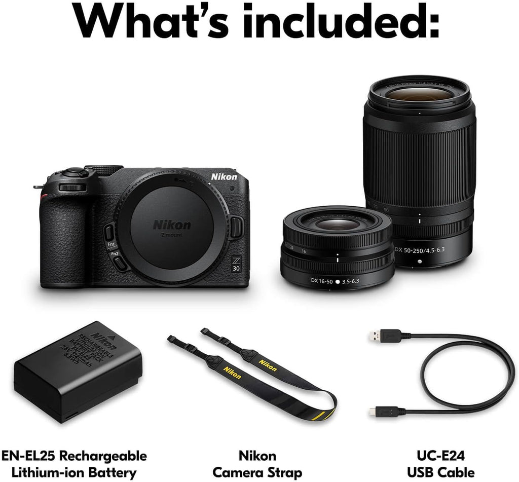 Nikon Z 30 with Two Lenses | Our most compact, lightweight mirrorless stills/video camera with wide-angle and telephoto zoom lenses | Nikon USA Model