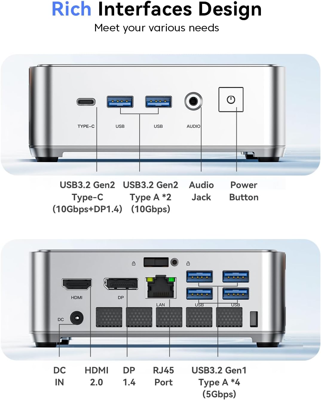 KAMRUI Pinova P2 Mini PC 16GB RAM 1TB SSD, AMD Ryzen 4300U(Beats i3-10110U/3500U/N150/N95,Up to 3.7GHz)Mini Computers,4K Triple Display/HDMI+DP+Type-C/WiFi/BT for Home/Business Mini Desktop Computers