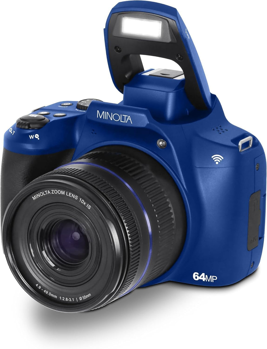 Minolta ProShot 64MP Digital Camera – 10x Optical Zoom, 4K Ultra HD Video, Macro Shooting, Anti-Shake, 3-inch LCD Screen, Face Detection – Includes 32GB SD Card, Battery & Case (Blue)