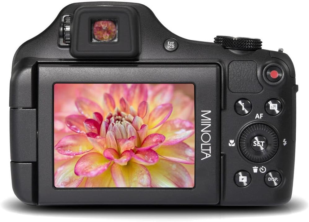Minolta Pro Shot 20MP Digital Camera – 67x Optical Zoom, Full 1080p HD Video, Optical Image Stabilization, Wi-Fi, 3-inch Articulating LCD Screen, 27 Scene Modes – Includes 16GB SD Card (Black)