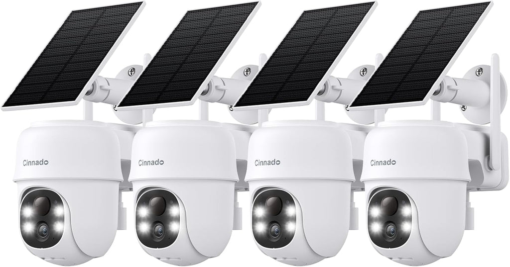 Cinnado 2K Cameras for Home Security-2.4G WiFi Outdoor Camera Wireless Solar/Battery Powered, 360° Viewing, Human Detection, Color Night Vision, Cloud/SD Storage B6 (B6-White-4pack-2.4G)