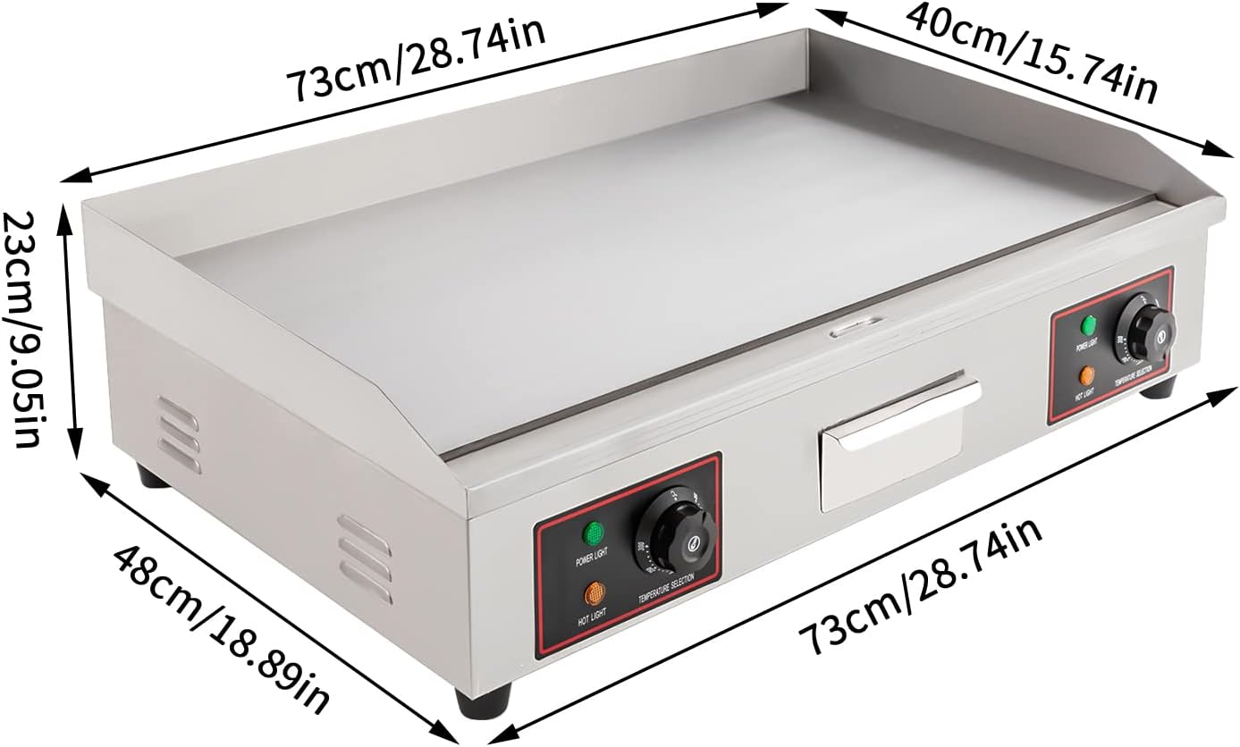 30'Commercial Electric Griddle Electric Countertop Griddle 3000W Restaurant Grill BBQ Flat Top 430 Stainless Steel Long Griddle Electric Nonstick Adjustable Thermostatic Control for Kitchen 110V