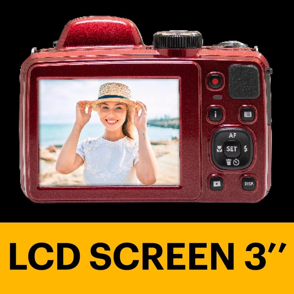 KODAK PIXPRO AZ425 Digital Camera, 42x Optical Zoom Bridge with 20MP BSI Sensor, Li-Ion Battery, OIS, 1080p Full HD Video, Red