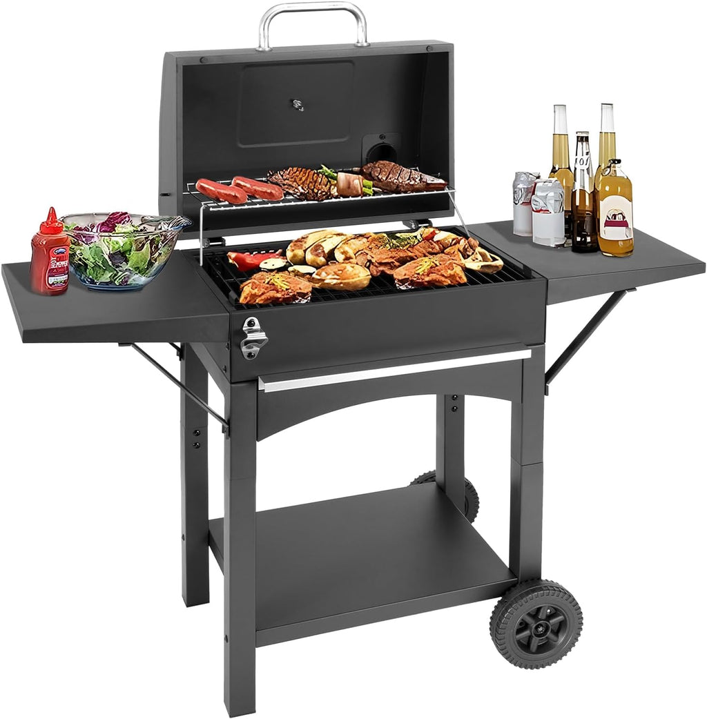 Kendane Charcoal Grill with Side Shelf, 353 Sq.Inch Cooking Area,Large Smoker Barbecue Grill with Warming Rack,Outdoor BBQ Grill with Charcoal Tray for Yard, Camping, Picnic