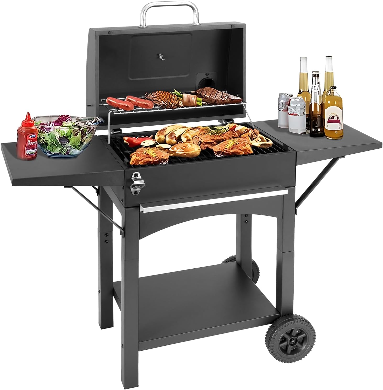 Kendane Charcoal Grill with Side Shelf, 353 Sq.Inch Cooking Area,Large Smoker Barbecue Grill with Warming Rack,Outdoor BBQ Grill with Charcoal Tray for Yard, Camping, Picnic