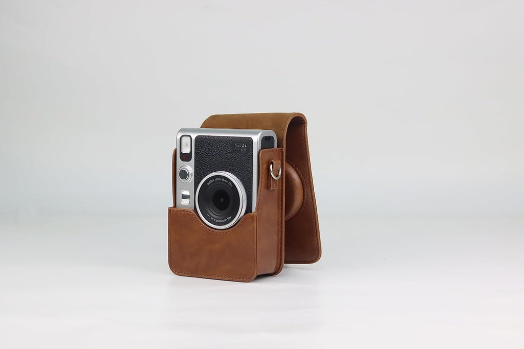 Fujifilm Instax Mini EVO Hybrid Brown Instant Camera | Instax Mini Twin Pack Instant Film | 32GB microSD Card with Adapter | Brown Camera Case